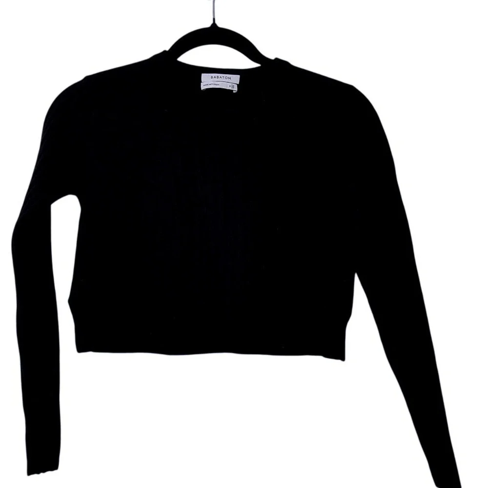 Babaton Women‎ Black Wool Blend Ribbed Knit Cropped Sweater WLV1-3493-46 Size S